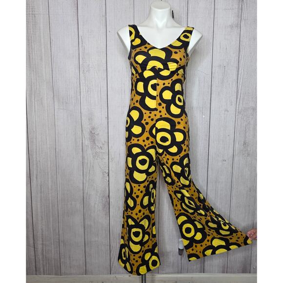 Miss Elaine Pants - Vintage 60s Miss Elaine Mod Floral Wide Leg Jumpsuit ILGWU USA, sz Small